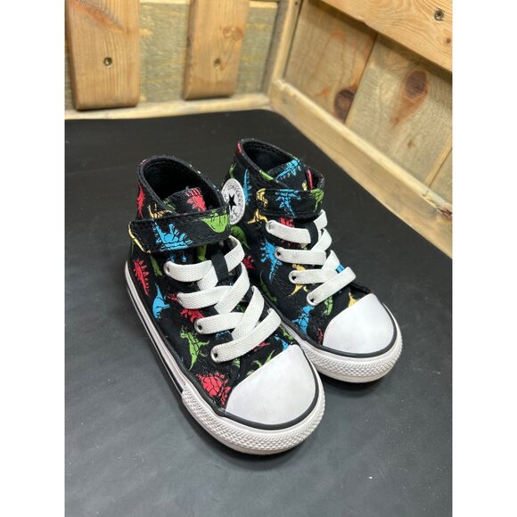 Converse All-Star Infant Size 7 High Top Shoes Dinosaur Print Hook & Loop Strap - Picture 2 of 11